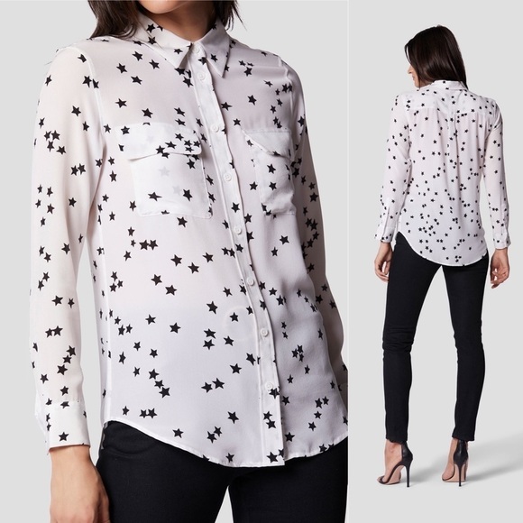 Equipment Signature Celebrity Star Print 100% Silk Button Down Shirt XXS - Picture 12 of 14